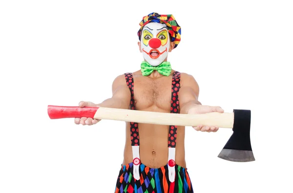 Clown con ascia isolata su bianco — Foto Stock