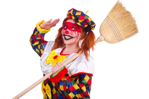 Clown med kvasten isolerad på vit — Stockfoto