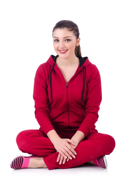 Young woman doing exercises on white — Stock Photo, Image