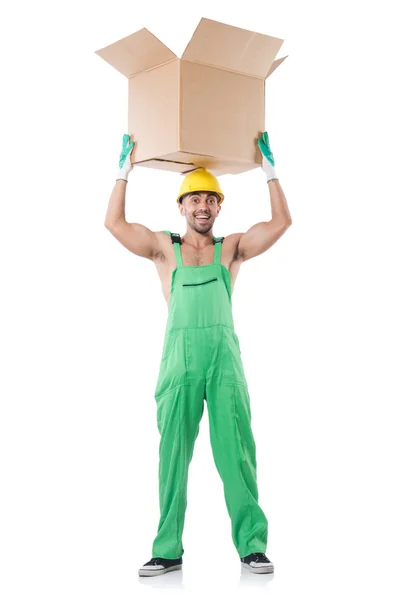 Hombre en mono con cajas — Foto de Stock