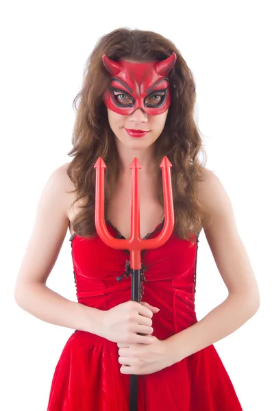 Mujer como diablo rojo en el concepto de Halloween —  Fotos de Stock