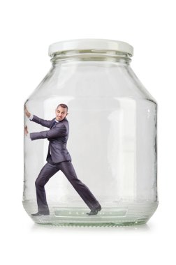 Cam Kavanoz içinde genç işadamı