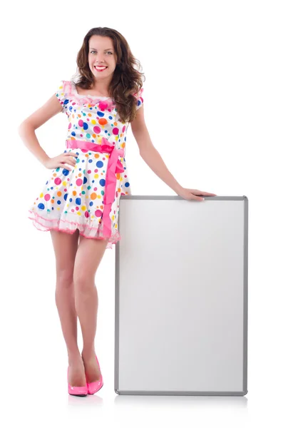 Young woman with blank poster — Stock Photo, Image