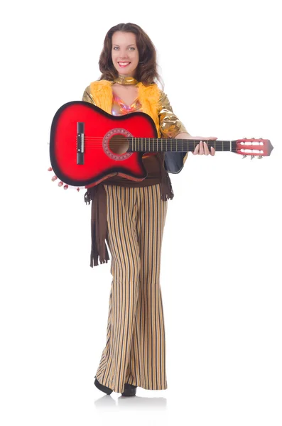 Mujer con guitarra en ropa mexicana — Foto de Stock