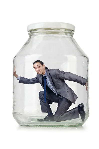 Young businessman in glass jar — Stock Photo, Image