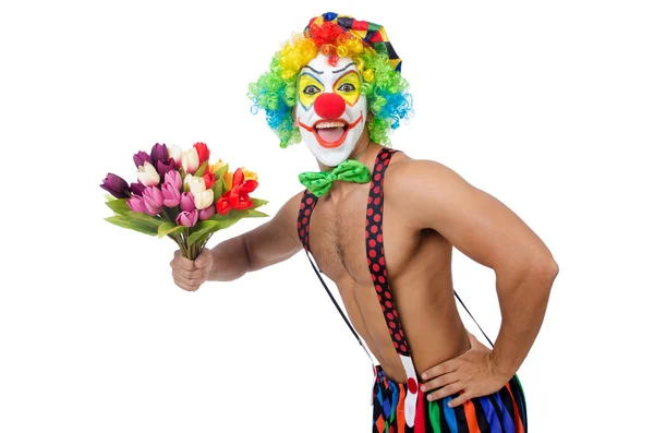 Clown met bloemen — Stockfoto
