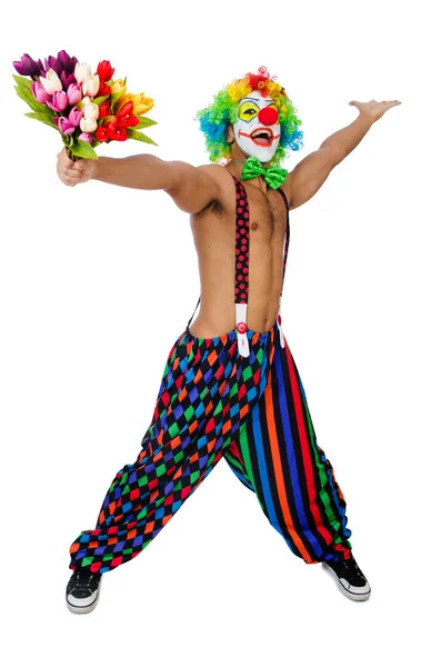 Clown met bloemen — Stockfoto