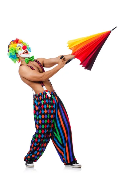 Цирковий клоун з парасолькою — стокове фото