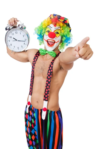 Clown met wekker — Stockfoto