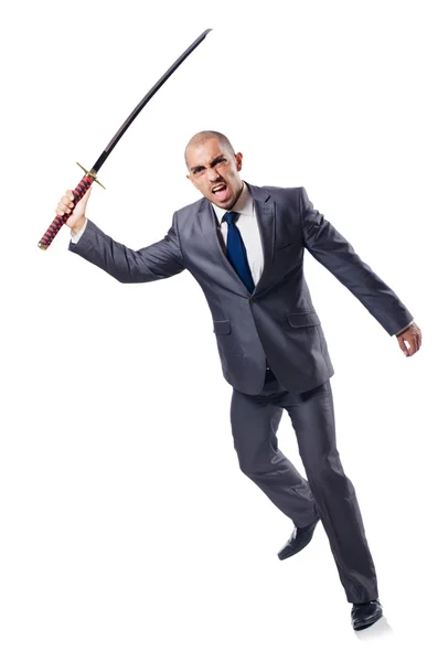 Businessman with sword — Stock Photo, Image