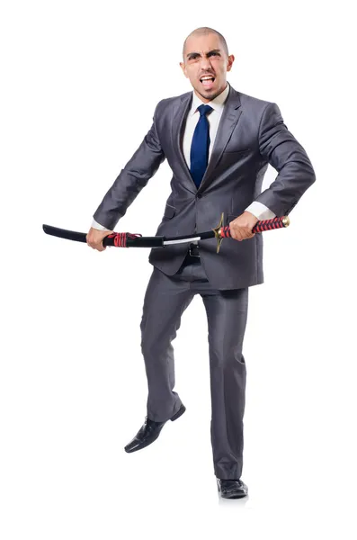 Businessman with sword — Stock Photo, Image