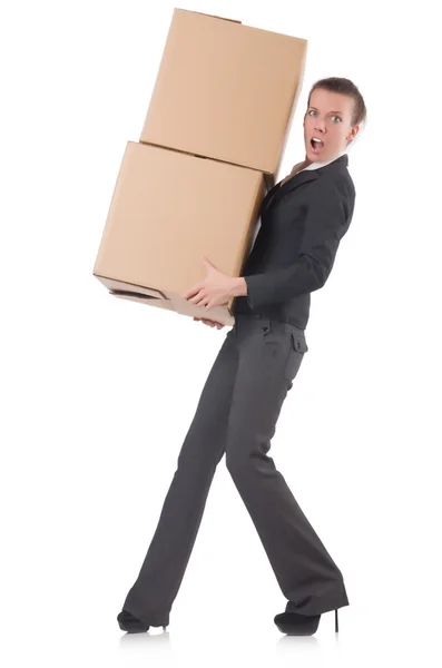 Woman businesswoman with boxes — Stock Photo, Image