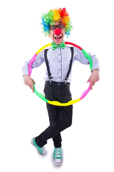 Payaso divertido con hula hoop — Foto de Stock