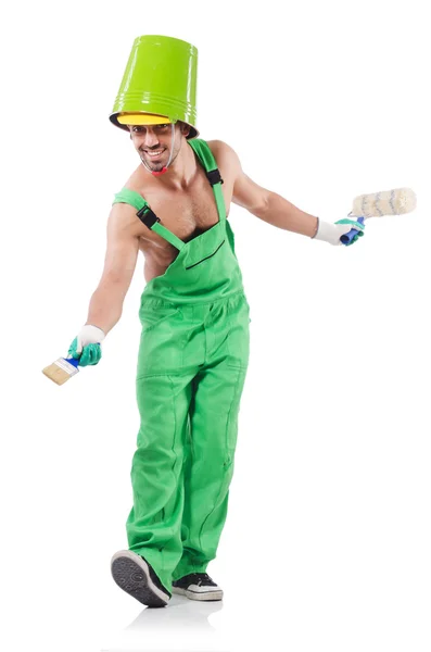 Painter in green coveralls — Stock Photo, Image