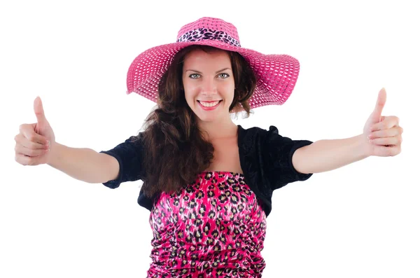Kvinna bär panama redo för sommarsemester — Stockfoto
