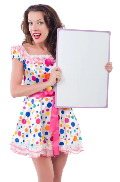 Young woman with blank poster — Stock Photo, Image