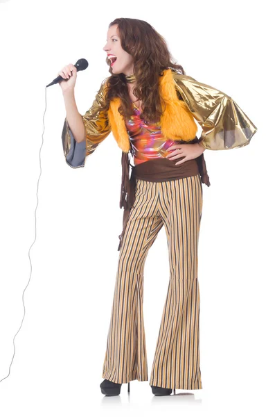 Mujer en ropa española con micrófono — Foto de Stock