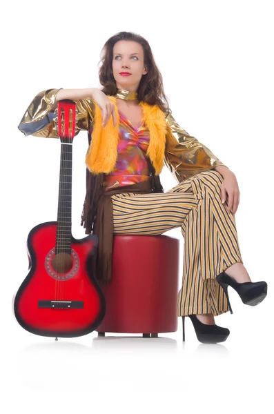 Woman with guitar in mexican clothing — Stock Photo, Image