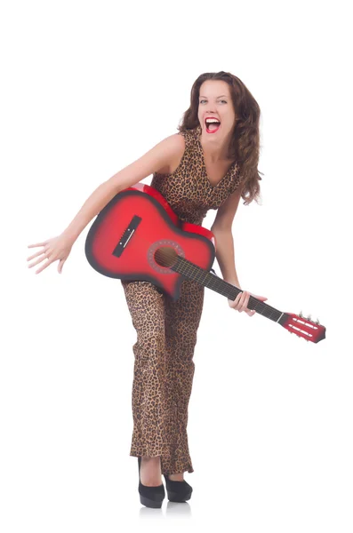 Woman in leopard clothing with guitar — Stock Photo, Image