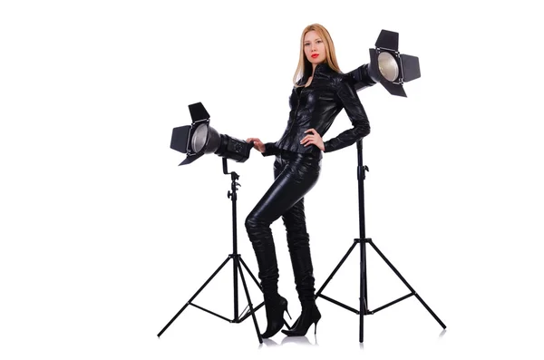 Woman in studio shoot-out — Stock Photo, Image