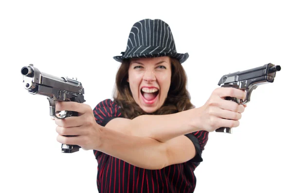 Ung kvinna gangster med vapen — Stockfoto