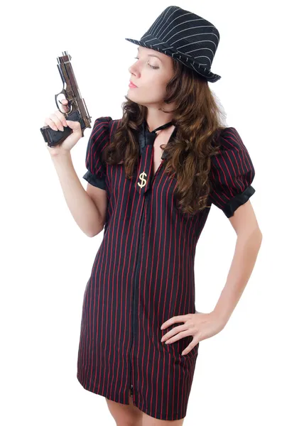 Młoda kobieta gangstera z pistoletu — Zdjęcie stockowe