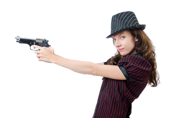 Jeune femme gangster avec arme à feu — Photo