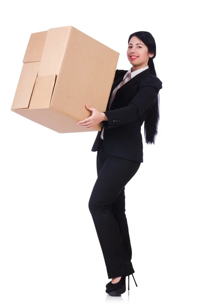 Mujer con caja — Foto de Stock