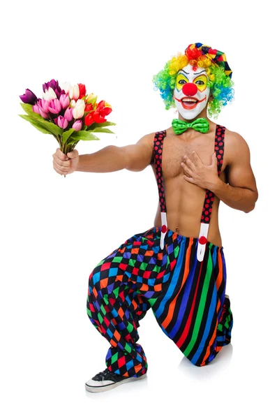 Clown met bloemen — Stockfoto