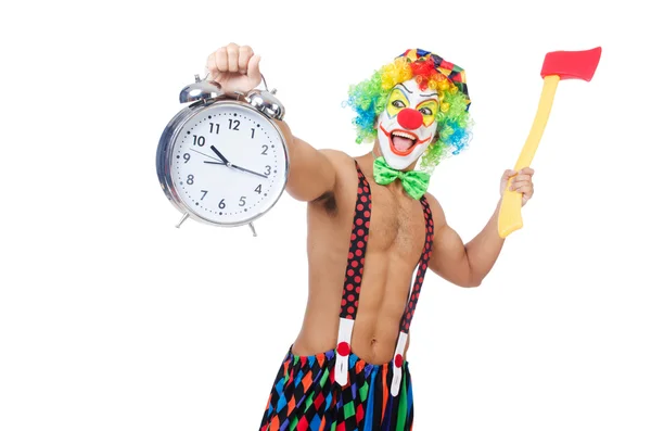 Clown with clock and axe — Stock Photo, Image