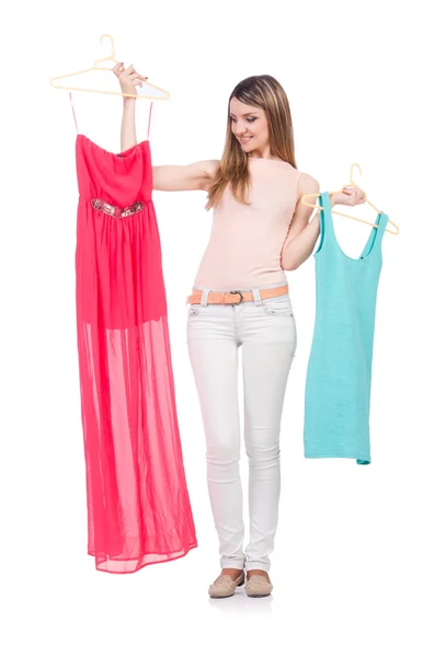 Woman trying new clothing — Stock Photo, Image