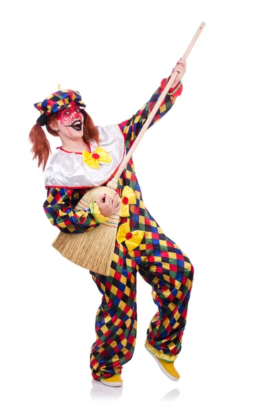 Clown mit Besen — Stockfoto