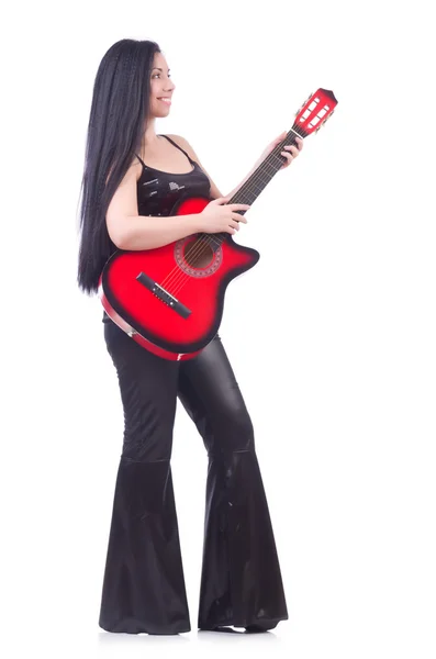 带着吉他的女人 — 图库照片
