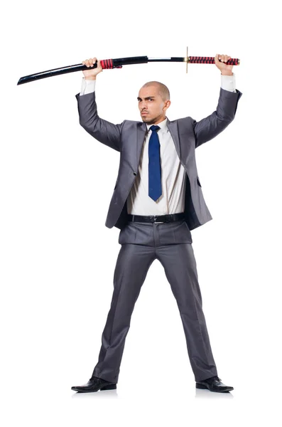 Businessman with sword — Stock Photo, Image