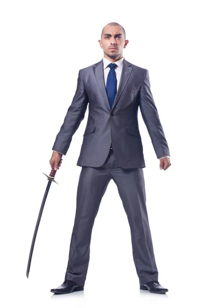 Businessman with sword — Stock Photo, Image