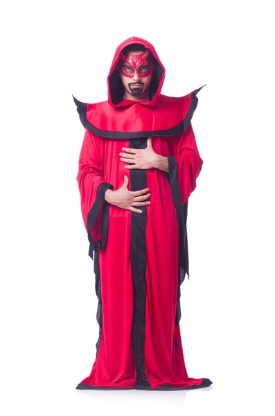 Uomo diavolo in costume rosso — Foto Stock