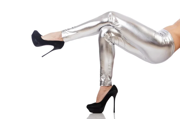 Gambe donna con calze argento — Foto Stock