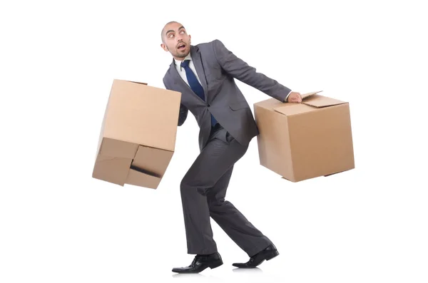 Businessman with boxes — Stock Photo, Image