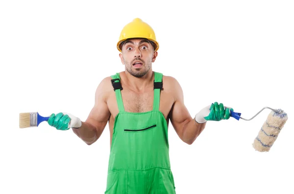 Painter in green coveralls — Stock Photo, Image