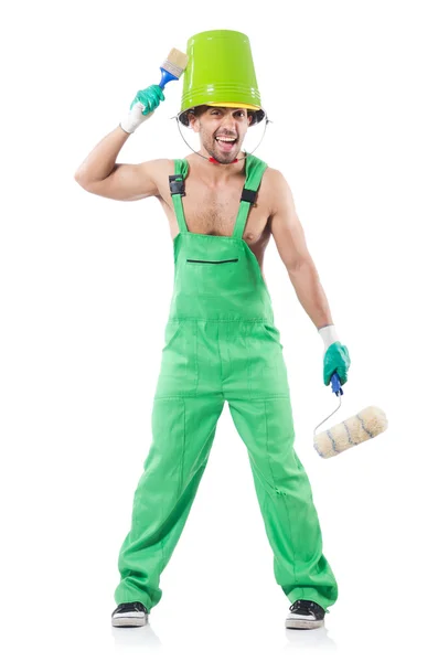 Maler in grünen Overalls — Stockfoto