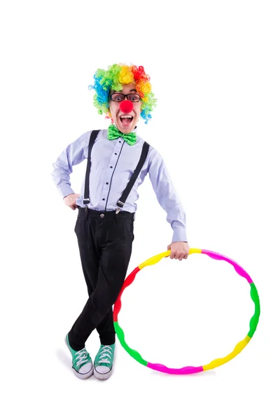 Grappige clown met hoelahoep — Stockfoto
