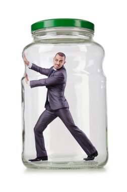 Cam Kavanoz içinde genç işadamı