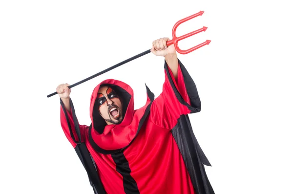 Uomo diavolo in costume rosso — Foto Stock