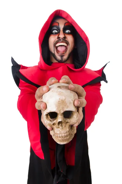 Muž ďábel v červeném kostýmu — Stock fotografie