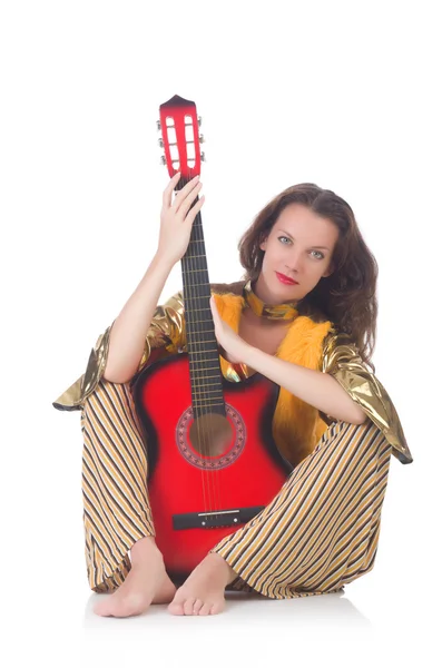 Mujer con guitarra en ropa mexicana —  Fotos de Stock