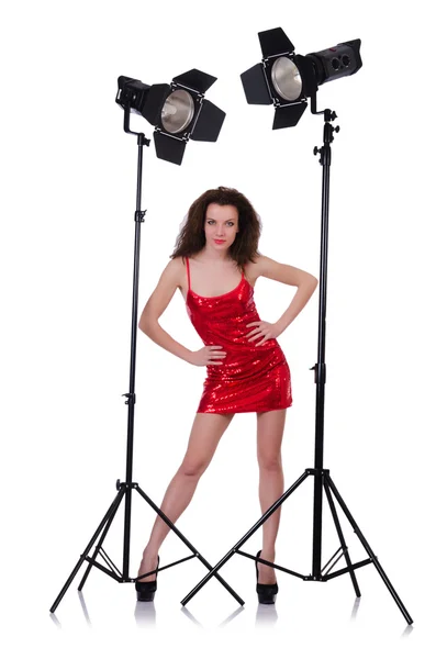 Woman in studio shoot-out — Stock Photo, Image