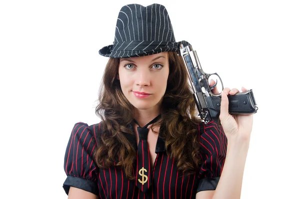 Gangster mladá žena s pistolí — Stock fotografie