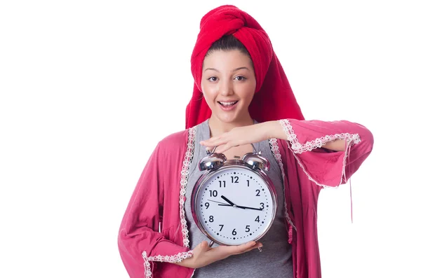 Housewife with clock — Stock Photo, Image