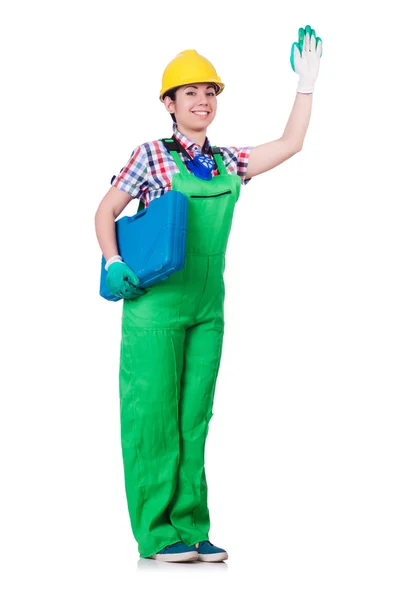 绿色工作服的年轻女人 — 图库照片