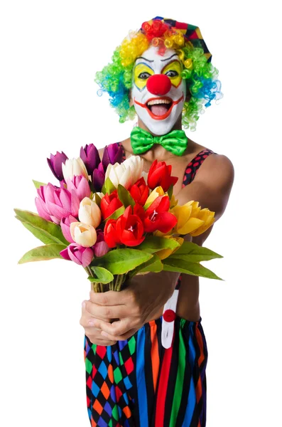 Clown met bloemen — Stockfoto